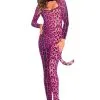 Roze Spannende Panter Catsuit Vrouw Kostuum