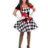 Potsenmaker Harlekijn Zwart Witte Ruitjes Vrouw Kostuum