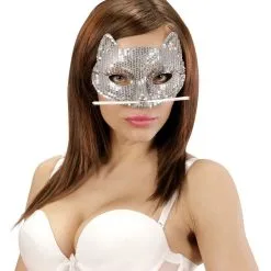 Ms Purrr Oogmasker Kat Met Zilveren Pareltjes -Dans & Entertainment Verkoop wdm1516 03632 b 1
