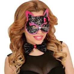 Kitty Cat Oogmasker Kat Met Strikje Zwart / Roze -Dans & Entertainment Verkoop wdm1516 04138 b 1