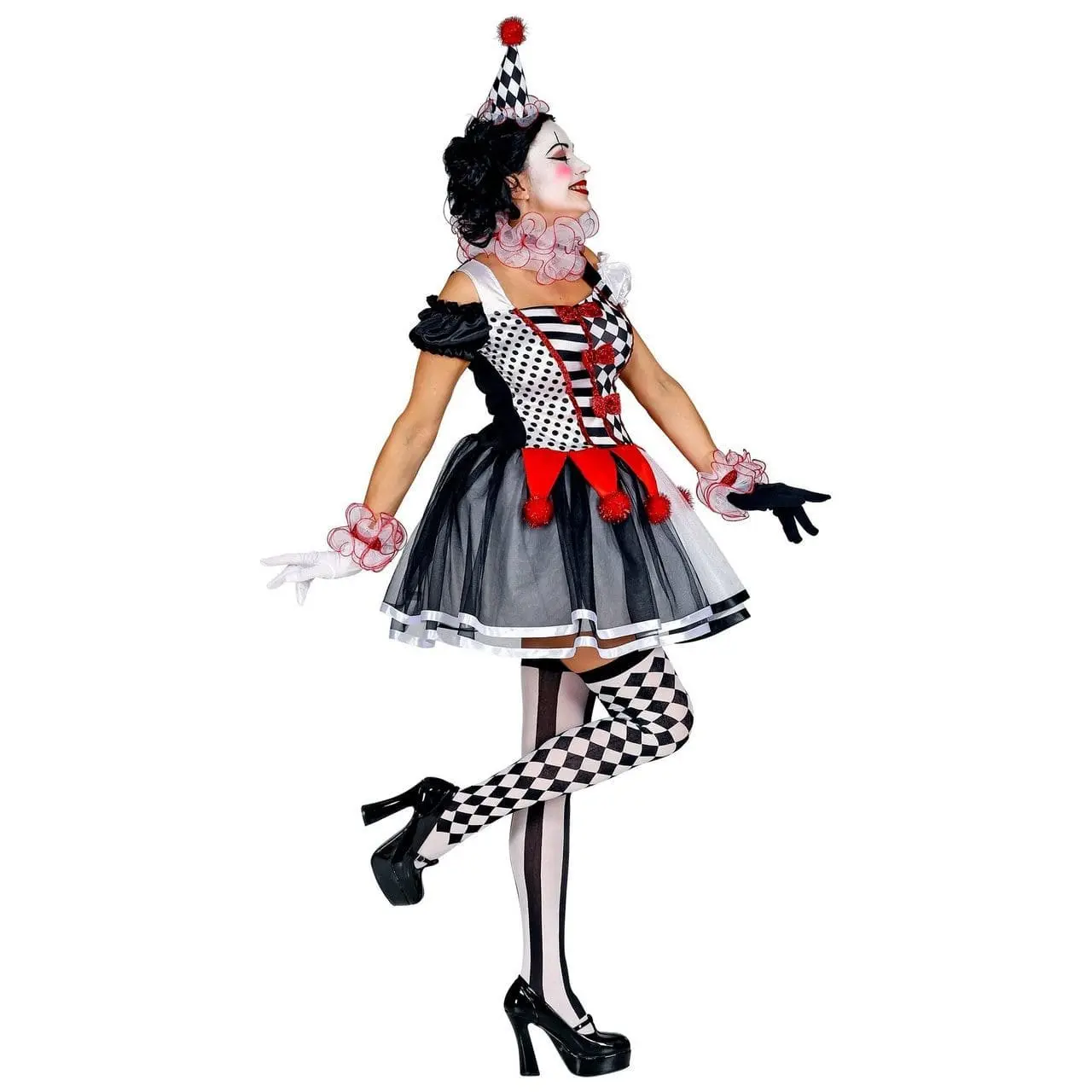 Haha Harlekijn Hofnar Vrouw Kostuum 3 Haha Harlekijn Hofnar Vrouw Kostuum - Afbeelding 3